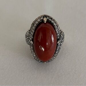 Women’s Vintage Sterling Silver and Red/Brown Jasper Cabochon Ring Size 7.5